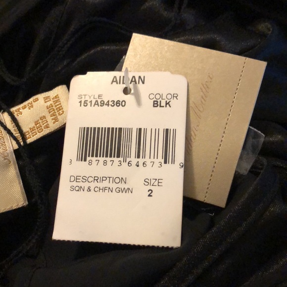 Aidan by Aidan Mattox Sleeveless Blouson Sequin Chiffon Stripe Gown w Side Slit - Picture 5 of 6